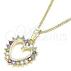 Oro Laminado Pendant Necklace, Gold Filled Style Heart Design, with Multicolor Cubic Zirconia, Polished, Golden Finish, 04.284.0055.2.20