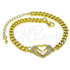 Oro Laminado Fancy Bracelet, Gold Filled Style Heart Design, with Ivory Pearl and White Micro Pave, Polished, Golden Finish, 03.381.0053.07