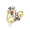 Oro Laminado Multi Stone Ring, Gold Filled Style Flower Design, with Multicolor Cubic Zirconia, Polished, Golden Finish, 01.210.0146.08