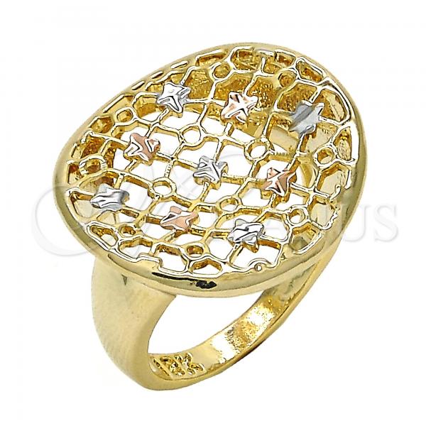 Oro Laminado Elegant Ring, Gold Filled Style Polished, Tricolor, 01.100.0009.07 (Size 7)