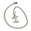 Stainless Steel Pendant Necklace, Initials and Rolo Design, with White Crystal, Polished, Steel Finish, 04.238.0008.1.18