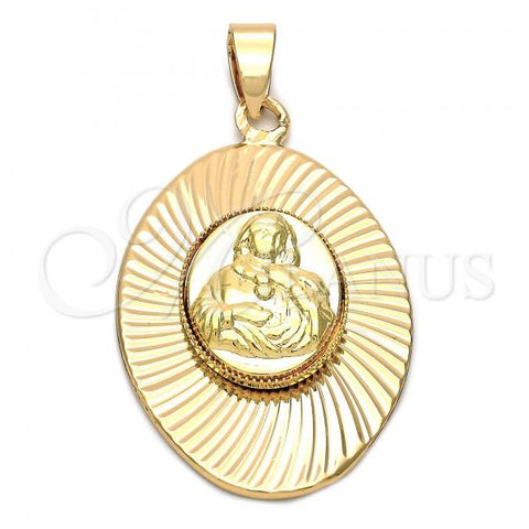 Oro Laminado Religious Pendant, Gold Filled Style Sagrado Corazon de Maria Design, Diamond Cutting Finish, Golden Finish, 5.197.014
