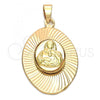 Oro Laminado Religious Pendant, Gold Filled Style Sagrado Corazon de Maria Design, Diamond Cutting Finish, Golden Finish, 5.197.014