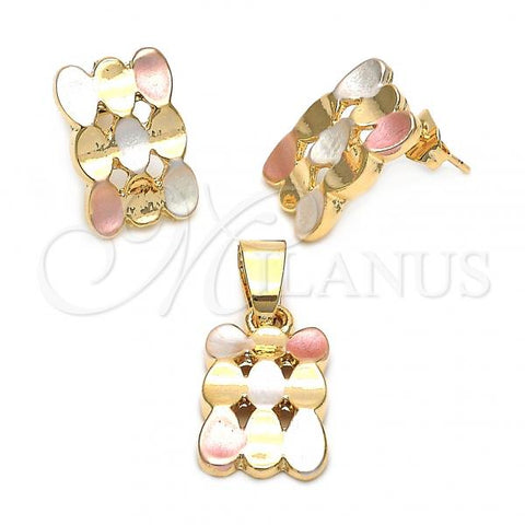 Oro Laminado Earring and Pendant Adult Set, Gold Filled Style Tricolor, 5.062.004