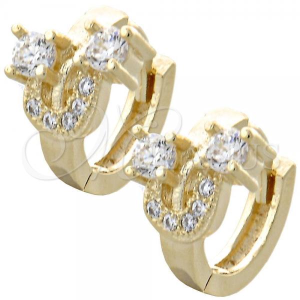 Oro Laminado Huggie Hoop, Gold Filled Style with White Cubic Zirconia, Polished, Golden Finish, 02.155.0032