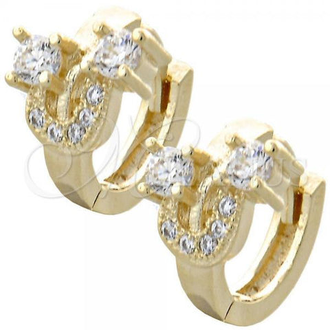 Oro Laminado Huggie Hoop, Gold Filled Style with White Cubic Zirconia, Polished, Golden Finish, 02.155.0032