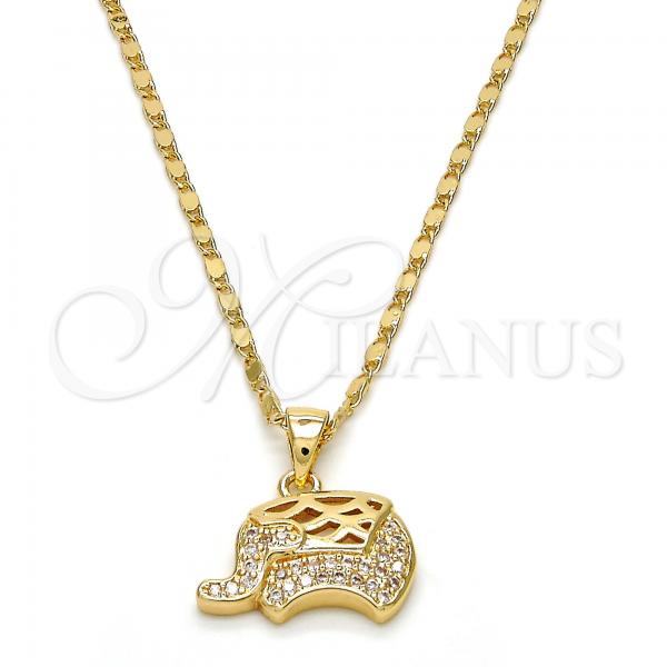 Oro Laminado Pendant Necklace, Gold Filled Style Elephant Design, with White Micro Pave, Polished, Golden Finish, 04.233.0014.18