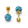 Stainless Steel Stud Earring, Ball Design, with Aqua Blue Crystal, Polished, Golden Finish, 02.271.0010.4