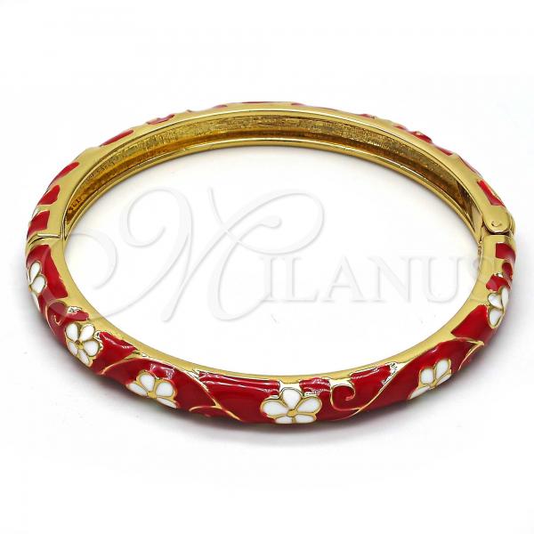 Oro Laminado Individual Bangle, Gold Filled Style Flower Design, Red Enamel Finish, Golden Finish, 07.246.0006.7.05 (06 MM Thickness, Size 5 - 2.50 Diameter)