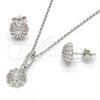 Sterling Silver Earring and Pendant Adult Set, with White Micro Pave and White Crystal, Polished, Rhodium Finish, 10.275.0008