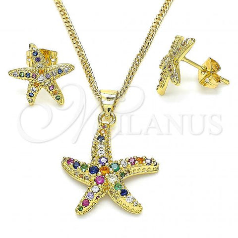 Oro Laminado Earring and Pendant Adult Set, Gold Filled Style with Multicolor Cubic Zirconia, Polished, Golden Finish, 10.342.0008.1