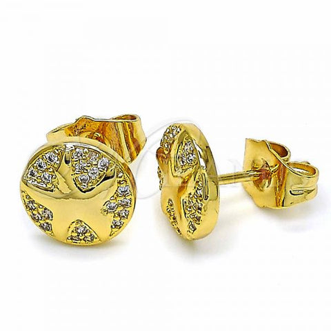 Oro Laminado Stud Earring, Gold Filled Style with White Cubic Zirconia, Polished, Golden Finish, 02.344.0035