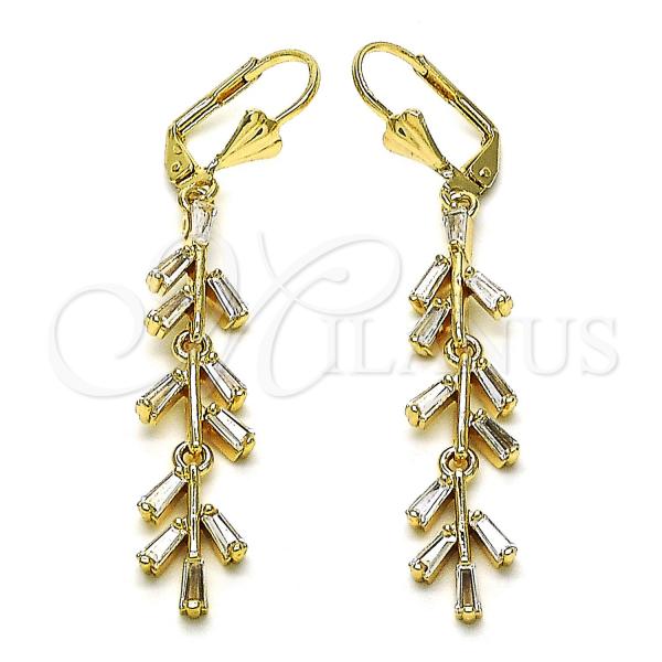 Oro Laminado Long Earring, Gold Filled Style Baguette Design, with White Cubic Zirconia, Polished, Golden Finish, 02.210.0836