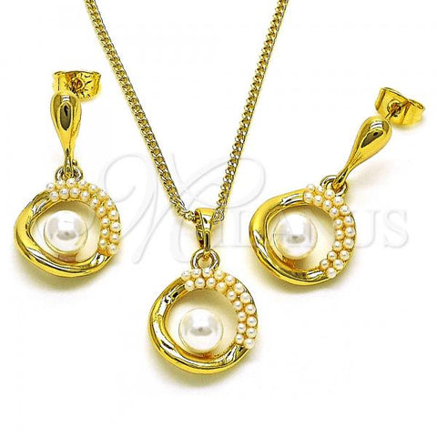 Oro Laminado Earring and Pendant Adult Set, Gold Filled Style with Ivory Pearl, Polished, Golden Finish, 10.379.0036