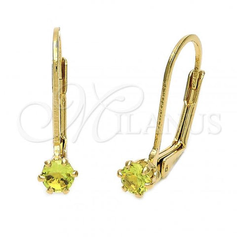 Oro Laminado Leverback Earring, Gold Filled Style with Apple Green Cubic Zirconia, Polished, Golden Finish, 5.128.103.1