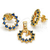 Oro Laminado Earring and Pendant Adult Set, Gold Filled Style Moon Design, with Sapphire Blue Cubic Zirconia, Polished, Golden Finish, 10.214.0009.6