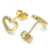 Oro Laminado Stud Earring, Gold Filled Style Heart Design, with White Micro Pave, Polished, Golden Finish, 02.342.0096