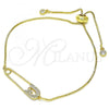 Oro Laminado Adjustable Bolo Bracelet, Gold Filled Style with White Micro Pave, Polished, Golden Finish, 03.313.0036.11