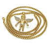 Oro Laminado Pendant Necklace, Gold Filled Style Angel Design, with White Crystal, Polished, Golden Finish, 04.242.0066.30
