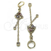 Oro Laminado Long Earring, Gold Filled Style Rolo and Frog Design, with Multicolor and White Cubic Zirconia, Polished, Golden Finish, 02.316.0085