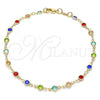Oro Laminado Fancy Anklet, Gold Filled Style with Multicolor Cubic Zirconia, Polished, Golden Finish, 03.326.0004.10