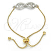 Oro Laminado Adjustable Bolo Bracelet, Gold Filled Style Infinite and Heart Design, Polished, Two Tone, 03.63.1839.10