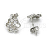 Sterling Silver Stud Earring, Tree Design, with White Cubic Zirconia, Polished, Rhodium Finish, 02.285.0016