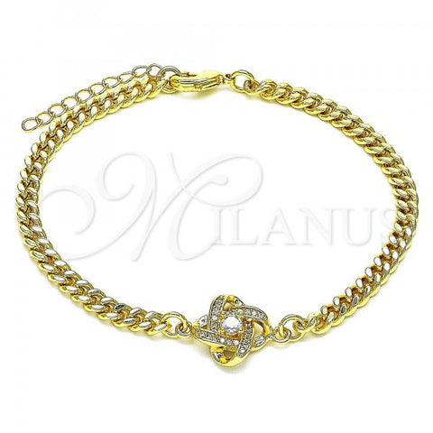 Oro Laminado Fancy Bracelet, Gold Filled Style Love Knot Design, with White Micro Pave and White Cubic Zirconia, Polished, Golden Finish, 03.156.0038.08