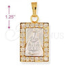 Oro Laminado Religious Pendant, Gold Filled Style Altagracia Design, with White Cubic Zirconia, Polished, Two Tone, 5.198.016