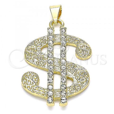 Oro Laminado Fancy Pendant, Gold Filled Style Money Sign Design, with White Crystal, Polished, Golden Finish, 05.213.0092