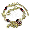 Oro Laminado Charm Bracelet, Gold Filled Style Elephant and Evil Eye Design, with Garnet Crystal, Polished, Golden Finish, 03.213.0216.06