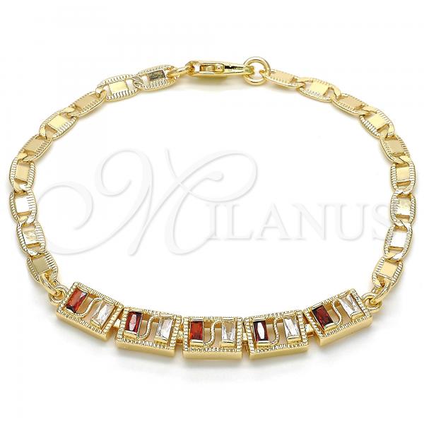 Oro Laminado Fancy Bracelet, Gold Filled Style with Garnet and White Cubic Zirconia, Polished, Golden Finish, 03.63.1995.1.08