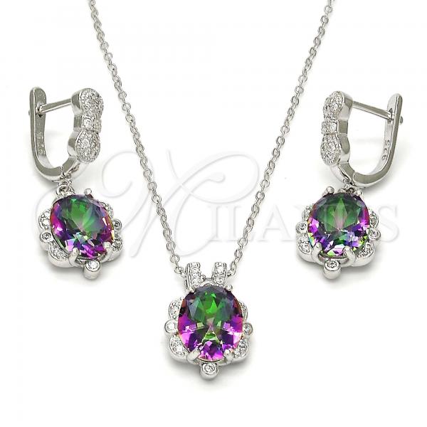 Sterling Silver Earring and Pendant Adult Set, with  Cubic Zirconia and White Micro Pave, Polished, Rhodium Finish, 10.186.0022