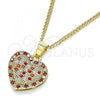 Oro Laminado Pendant Necklace, Gold Filled Style Heart Design, with Garnet and White Micro Pave, Polished, Golden Finish, 04.344.0034.1.20