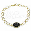 Oro Laminado Fancy Bracelet, Gold Filled Style Rolo Design, with Black Opal, Black Polished, Golden Finish, 03.09.0070.07