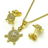 Oro Laminado Earring and Pendant Adult Set, Gold Filled Style Turtle Design, with White Cubic Zirconia, Polished, Golden Finish, 10.210.0163.1