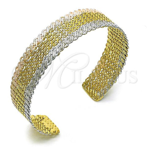 Oro Laminado Individual Bangle, Gold Filled Style Filigree and Twist Design, Polished, Tricolor, 07.170.0010