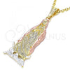 Oro Laminado Religious Pendant, Gold Filled Style Guadalupe Design, Polished, Tricolor, 05.351.0136