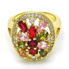 Oro Laminado Multi Stone Ring, Gold Filled Style Flower Design, with Multicolor Cubic Zirconia, Polished, Golden Finish, 01.266.0025.07 (Size 7)