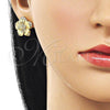 Oro Laminado Stud Earring, Gold Filled Style Flower Design, with White Cubic Zirconia and White Micro Pave, Polished, Golden Finish, 02.282.0051