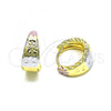 Oro Laminado Huggie Hoop, Gold Filled Style Flower Design, Diamond Cutting Finish, Tricolor, 02.102.0076.12