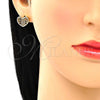 Oro Laminado Stud Earring, Gold Filled Style Heart Design, with Garnet Micro Pave, Polished, Golden Finish, 02.156.0476.2