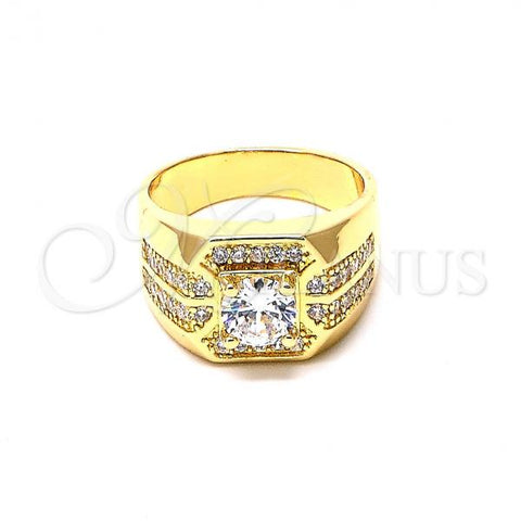 Oro Laminado Mens Ring, Gold Filled Style with White Cubic Zirconia, Polished, Golden Finish, 01.192.0008.10 (Size 10)