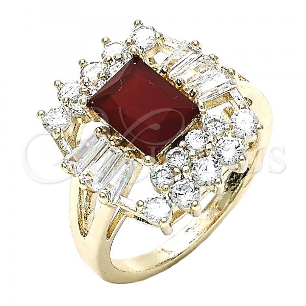 Oro Laminado Multi Stone Ring, Gold Filled Style with Ruby and White Cubic Zirconia, Polished, Golden Finish, 01.210.0102.1.08 (Size 8)