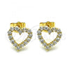 Oro Laminado Stud Earring, Gold Filled Style Heart Design, with White Cubic Zirconia, Polished, Golden Finish, 02.210.0665
