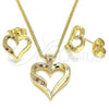 Oro Laminado Earring and Pendant Adult Set, Gold Filled Style Heart Design, with Garnet and White Micro Pave, Polished, Golden Finish, 10.156.0126.2