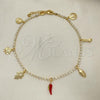 Oro Laminado Fancy Anklet, Gold Filled Style Hand of God and Evil Eye Design, with White Cubic Zirconia, Polished, Golden Finish, 03.32.0626.10
