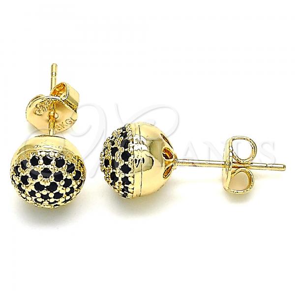 Oro Laminado Stud Earring, Gold Filled Style with Black Micro Pave, Polished, Golden Finish, 02.156.0424.4