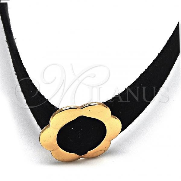 Oro Laminado Fancy Necklace, Gold Filled Style Choker and Flower Design, Polished, Golden Finish, 04.215.0002.13