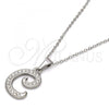 Stainless Steel Pendant Necklace, Initials and Rolo Design, with White Crystal, Polished, Steel Finish, 04.238.0003.1.18